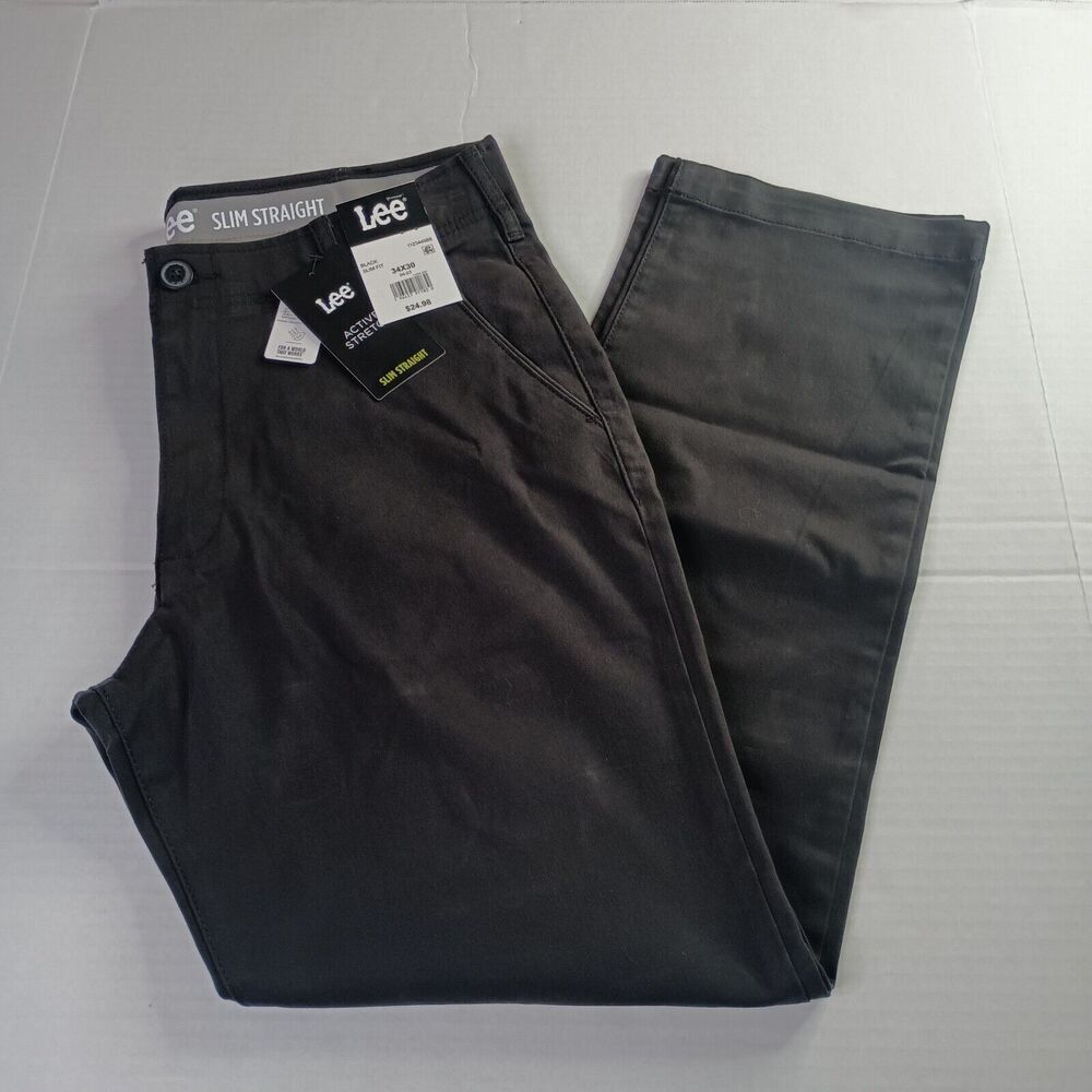 Lee Flat Front Chino with Motion Flex Waistband Pants Men's 34x30 Black Slim Fit